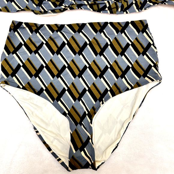 SIYU High Waist Women's Swim Set SZ 8 Clave Stale Blue Geometric Halter Top - Picture 4 of 15